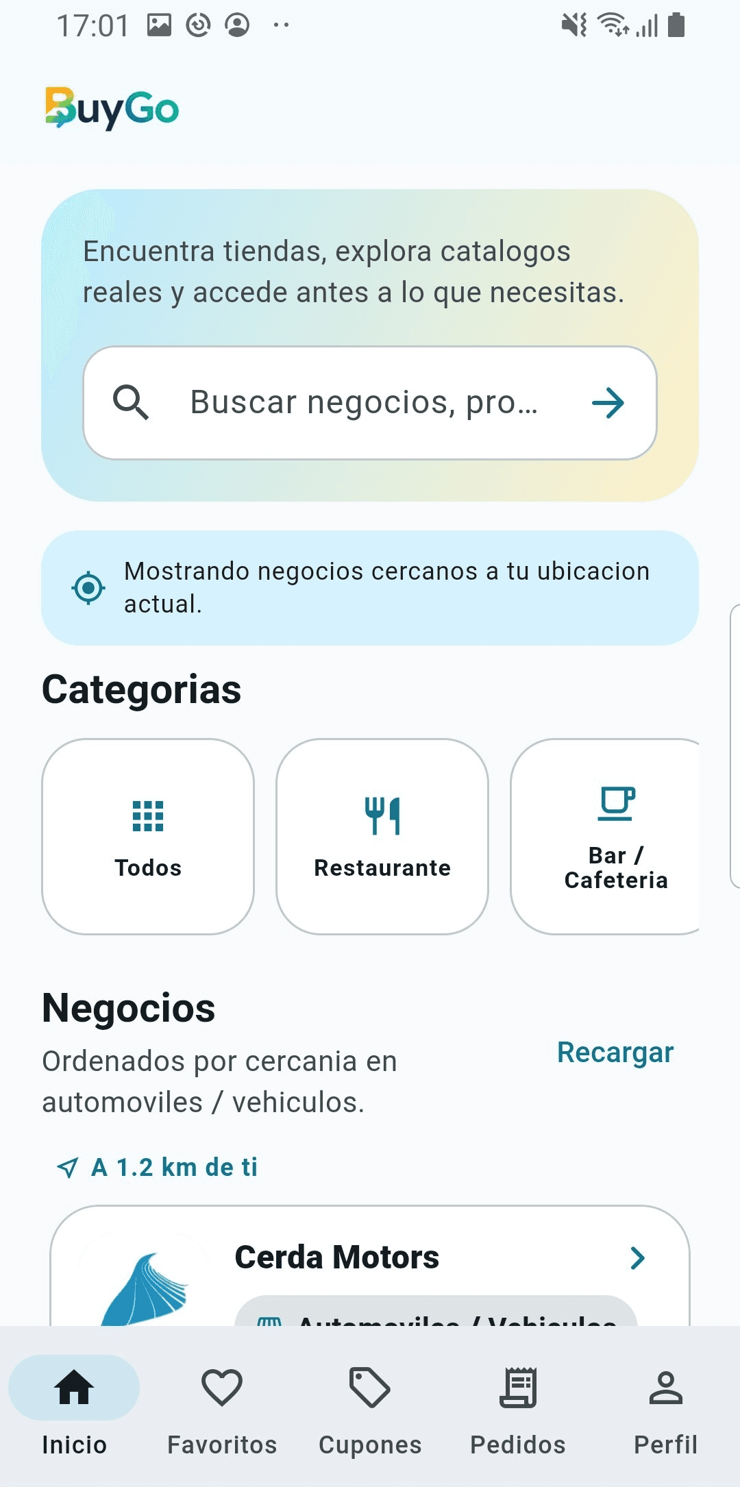 Captura real de la app de BuyGo