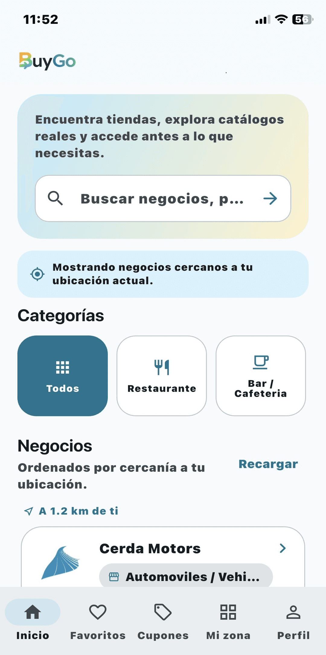 Captura real de la app de BuyGo